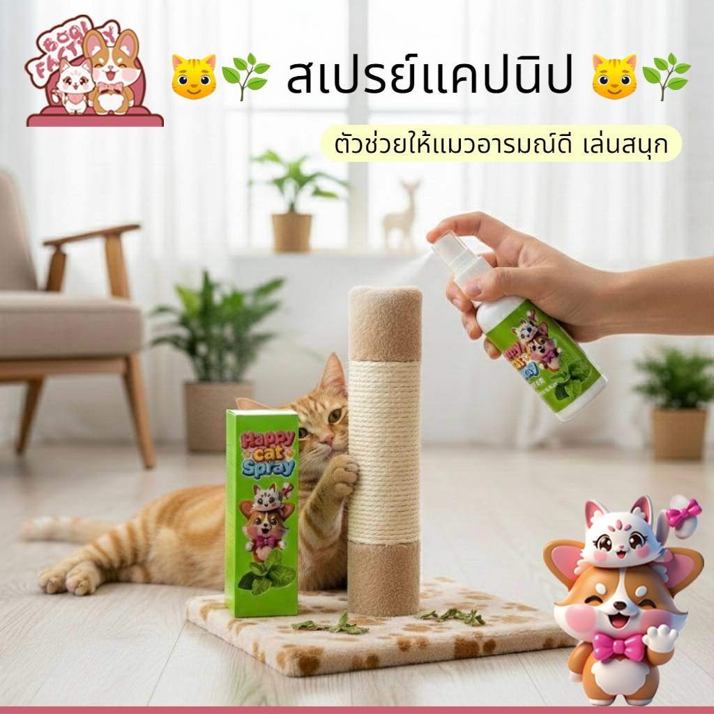 🐱🌿 Boqi Factory สเปรย์แคปนิปสำหรับแมว ตัวช่วยให้แมวอารมณ์ดี Happy cat Spray