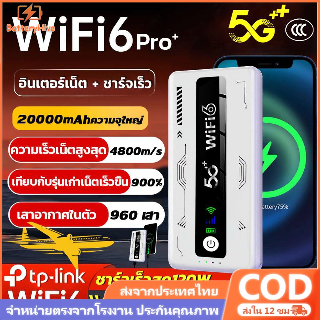 【COD】WiFi พกพา+พาวเวอร์แบงค์ 2in1 เราเตอร์ใส่ซิม powerbank 4G/5G รองรับซิมทุกเครือข่าย โมบายไวไฟ พ็อกเก็ตไวไฟ 20000mah
