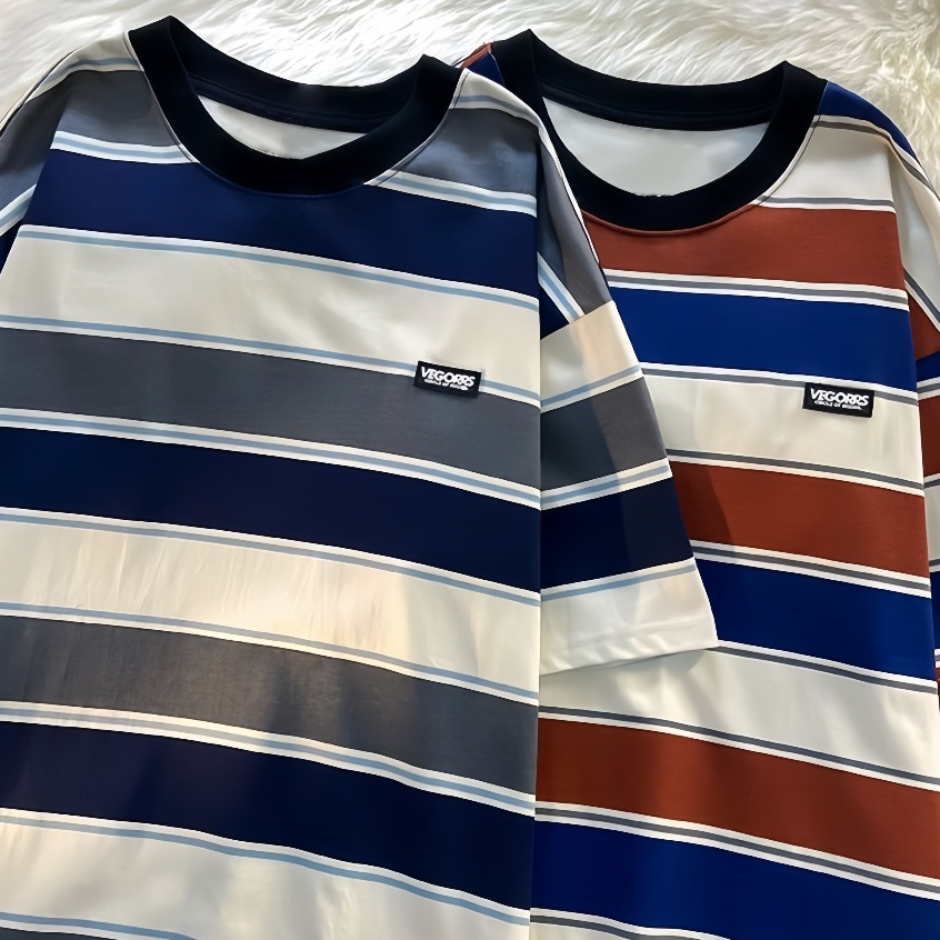 PROMAN เสื้อยืดลายริ้ว unisex ทรงโอเวอร์ ผ้าระบายเหงื่อ แมทช์ทุกลุค M-3XL COD