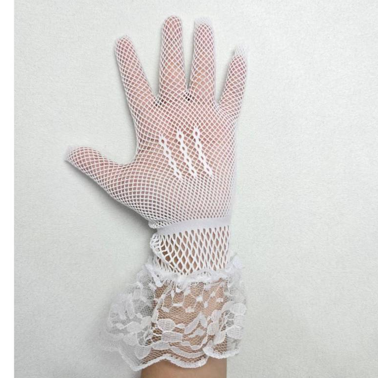 ถุงมือเด็ก6-12ปี ถุงมือตาข่ายลูกไม้น่ารักแต่งโบว์เล็กน่ารัก ถุงมือขอบระบายสีขาวและสีดำ ถุงมือเต้นรำ กิจกรรมการแสดงนักเรี - รูปที่ 3