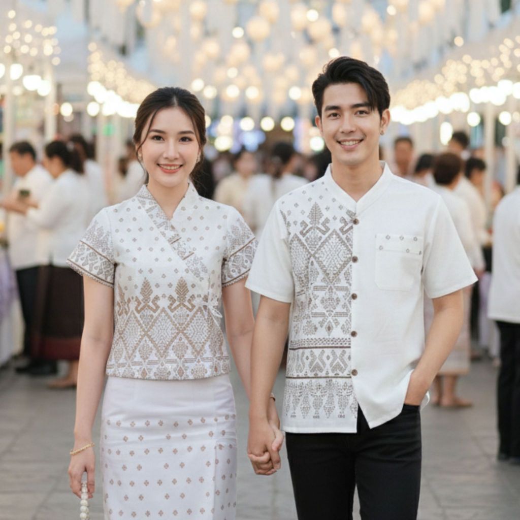 เสื้อพื้นเมืองผ้าฝ้าย ผู้ชายและผู้หญิง ดีไซน์ลายไทย เนื้อหมักโคลนไม่หยาบแข็ง