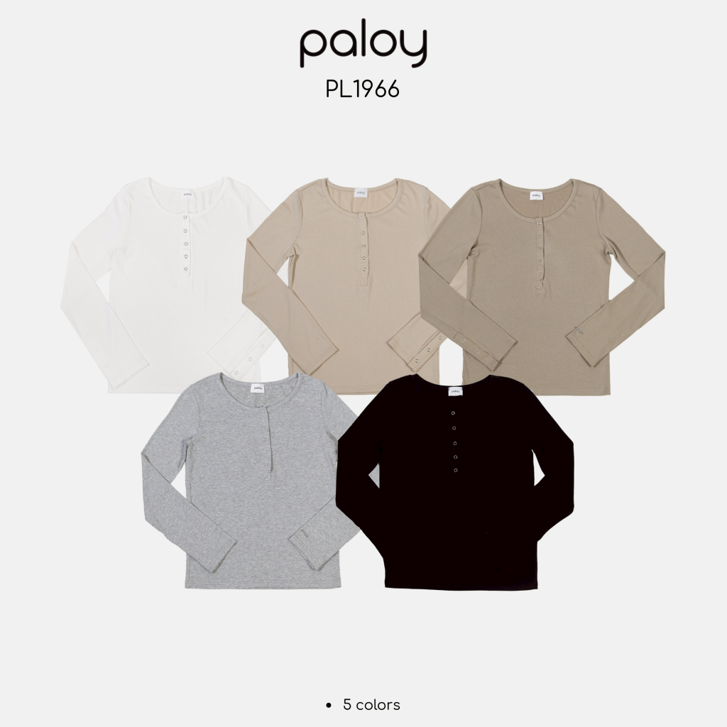 Paloy - PL1966 เสื้อแขนยาวคอกลมมีกระดุม สีพื้น