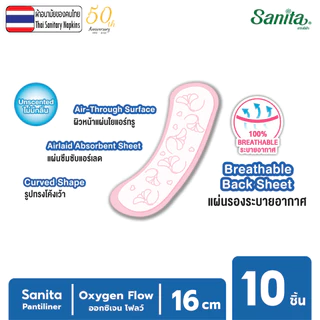 [ยกโหล12ห่อ] Sanita Pantiliner Oxygen Flow 10s / แซนนิต้า แผ่นอนามัย ออกซิเจนโฟลว์ 10ชิ้น/ห่อ