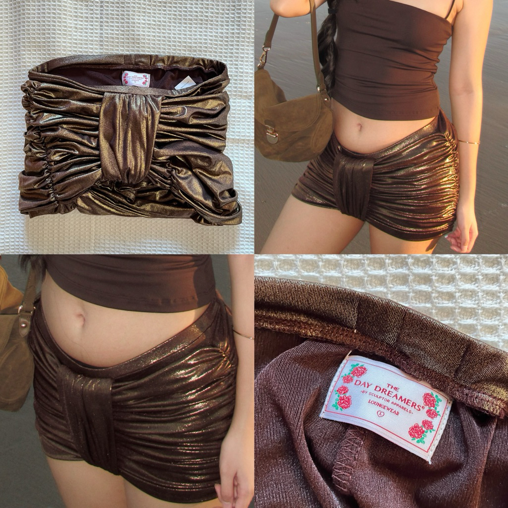 💌ส่งต่อ SCULPTOR กระโปรงกางเกง Metallic Bow Micro Skort สี Metal Gold ไซส์ L🤎