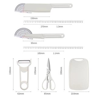 เขียง เขียงเด็ก มัลติฟังก์ชัน Kitchen set 5ชิ้น เขียง มีดใหญ่ มีดเล็ก กรรไกร ที่ปอกเปลือก ชุดมีด
