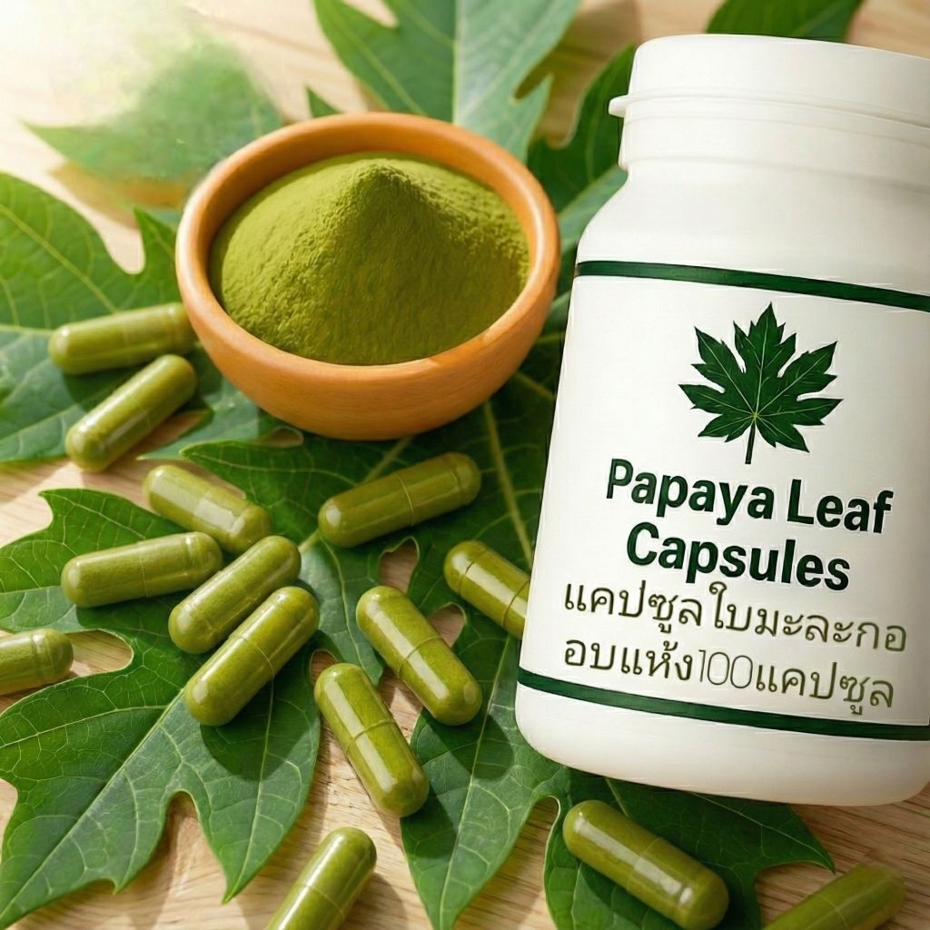 ผงใบมะละกอสดอบแห้ง 100 แคป ธรรมชาติ100% ปลอดสาร