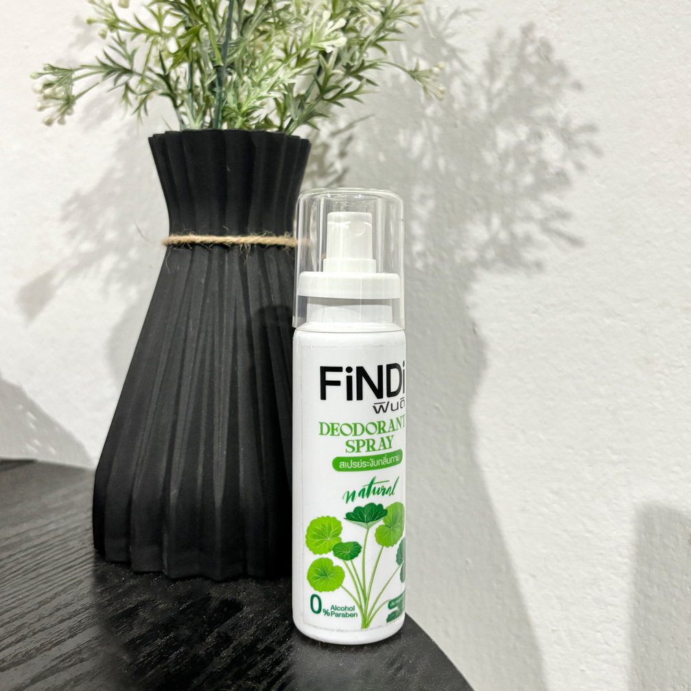 สเปรย์ระงับกลิ่นกาย ฟินดิ สารส้มสกัด ใบบัวบก และส่วนผสมจากธรรมชาติ 100 มล. FiNDi DEODORANT SPRAY 100