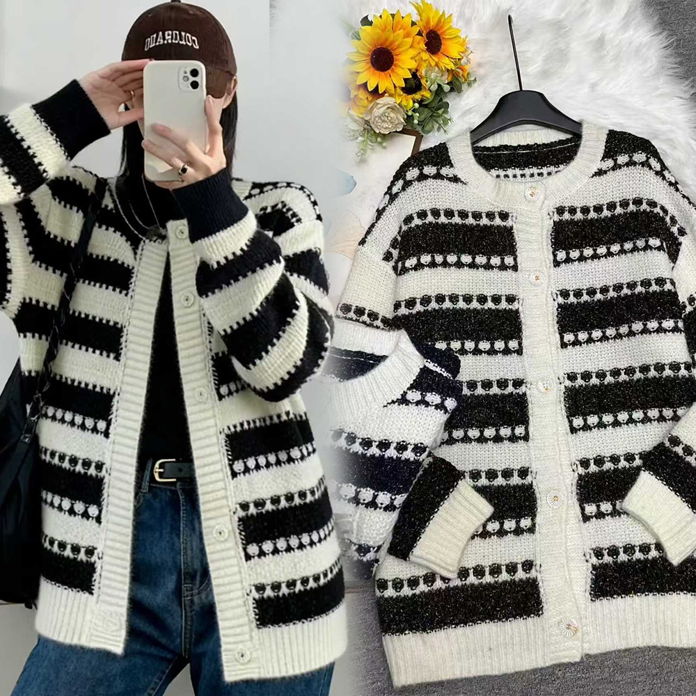 พร้อมส่ง คาร์ดิแกน คอกลม ตัวยาว เสื้อคลุม ไหมพรม พลัสไซส์ Over Size (อก 46-54 นิ้ว)