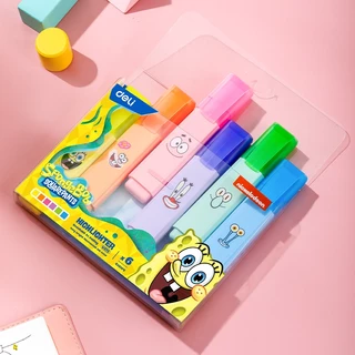 (Spongebob X Deli) ชุดปากกาไฮไลท์ 6 สี Deli รุ่น U375 หัวตัด เน้นข้อความ (1ชุด/6สี)(จำหน่าย 1 ชุด)