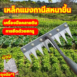 🔥จอบถากหญ้าคมๆ 🔥คราด คราดเหล็ก 6ฟัน/8ฟัน คาดหญ้าเหล็ก จอบเอนกประ อุปกรณ์ทำสวน ใช้ขุดดิ วัสดุเหล็กกล้า คราดฟันฉลาม
