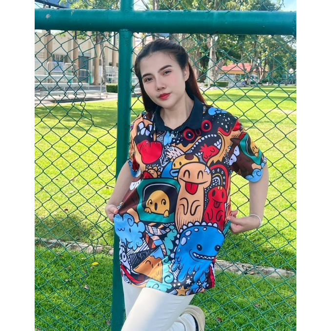 เสื้อกีฬา เสื้อกอล์ฟ ทรงUnisex ลายการ์ตูนแลบลิ้นดำ WJ -31  แบรนด์WIN SPORT