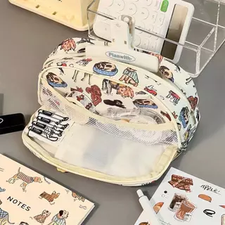 A064 กระเป๋าใส่เครื่องเขียน ดินสอ ปากาหลายชั้น พิมพ์ลายน่ารัก ความจุขนาดใหญ่ วัดุทนทาน