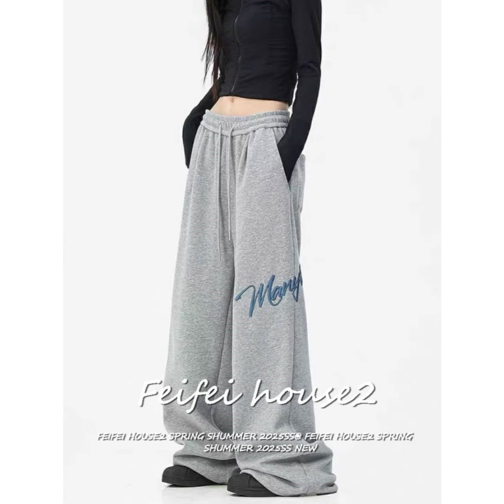 [letter embroidered versatile trousers]ฤดูร้อนผู้หญิงรอยงานปักพับลำลองสำหรับกางเกงขายาวทรงกว้าง