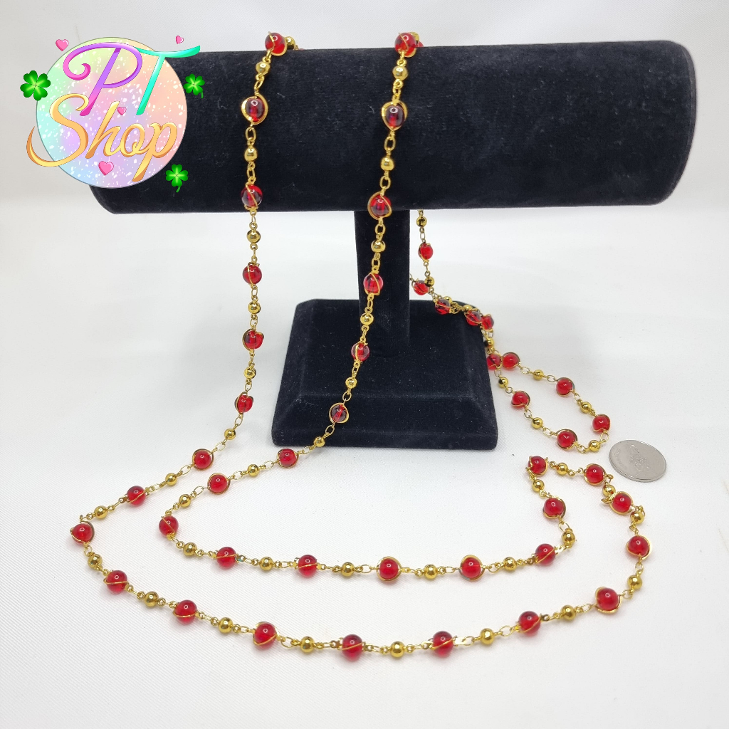 สร้อยสังวาลย์ลูกปัดสีแดง เครื่องประดับชุดไทย  PT Shop