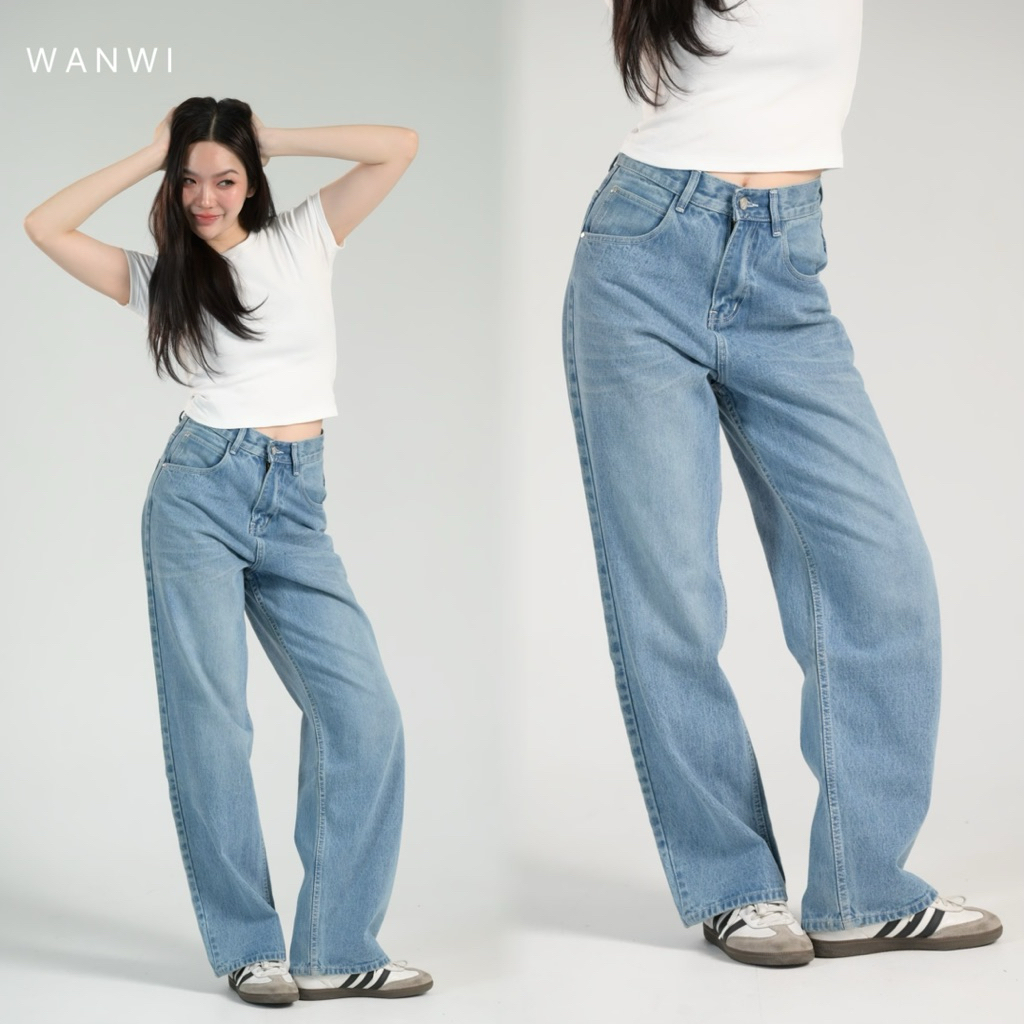 ยีนส์WANWI Code.W22 กางเกงยีนส์กระบอกใหญ่ผ้าไม่ยืดbaggy