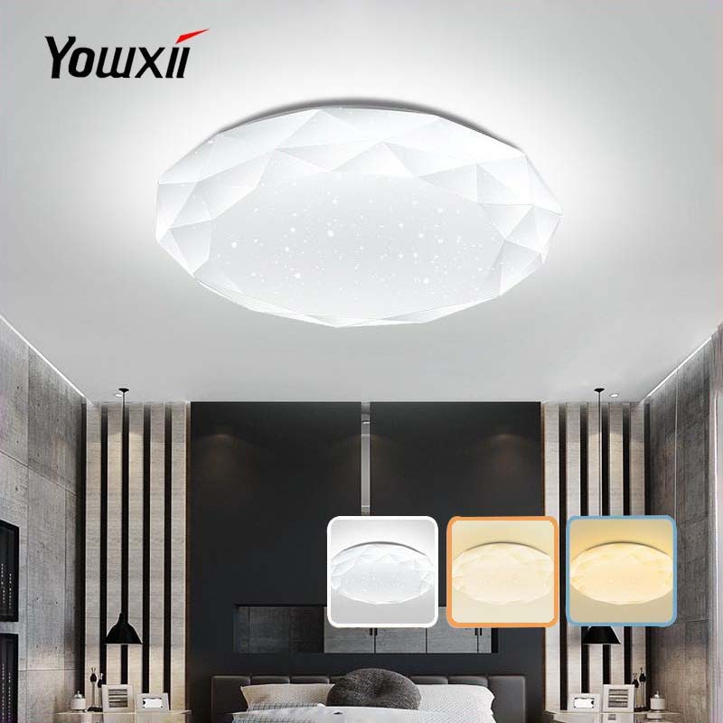 YOWXII โคมไฟเพดาน ไฟห้องนอน ไฟ LED 36W/48W/72W ไฟติดเพดาน 3 สีเปลี่ยน ไฟเพดาน LED ไฟห้องนอน ห้องนอน และห้องทานอาหาร