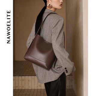 NAWOELITE กระเป๋าถังหนัง PUคลาสสิก กระเป๋า Crossbody Bag กระเป๋าแฟชั่นสุภาพสตรีกระเป๋าสะพายไหล่ Bucket Bag