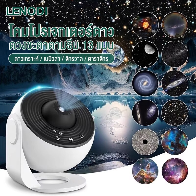 LENODI โปรเจคเตอร์ กาแล็กซี่ 13ใน1เครื่องฉายรูปดาว 360° กาแล็กซี่ท้องฟ้าจำลองโปรเจคเตอร์สำหรับห้องนอน