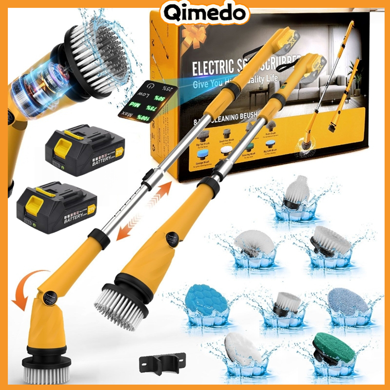 Qimedo รับประกัน 3 ปี🔥 แปรงขัดไฟฟ้าไร้สาย 1500 RPM 8-in-1 🧼 ด้ามจับสบาย ขัดห้องน้ำ+พื้นได้