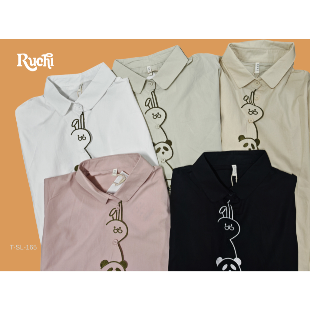 RUCHI *พร้อมส่งในไทย* เสื้อลายกระต่าย เสื้อดำ เสื้อทำงาน เชิ้ตแขนยาว เชิ้ตสุภาพ เสื้อน่ารัก rabbit a