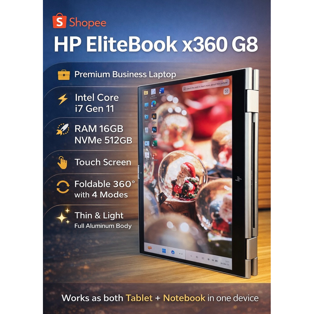 HP Elitebook X360 G8 Core i7-1185G7 Ram16 Nvme512 จอทัชสกรีน พับได้360องศา สภาพสวยไร้ตำหนิ ลงโปรแกรม
