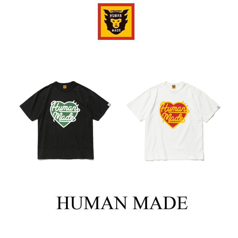 【Human Made】 พร้อมส่ง/ เสื้อ human made เสื้อเชิ้ตคอกลมแขนสั้นสไตล์ญี่ปุ่นพิมพ์ลายตัวอักษรหัวใจที่หน้าอก