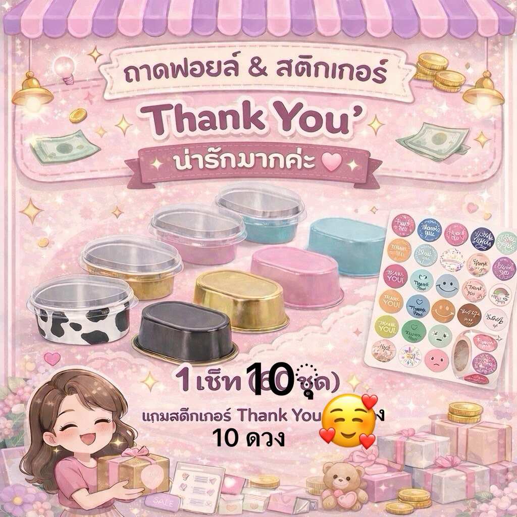 (พร้อมส่ง ส่งไว)ถ้วยฟอยล์+ฝา ปริมาตร68ml-(1แพ็ค/10ใบ)