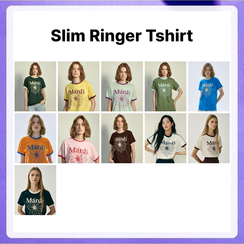 Mardi Mercredi Slim Ringer Tshirt Flowermardi (Brown Palepink, Lightpink Red, Ivory Navy, Cream Burgundy, Navy Ivory)