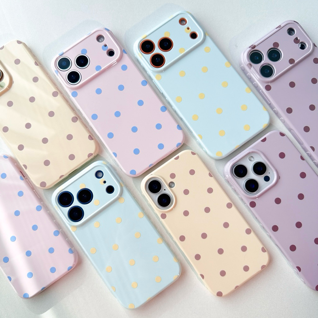 [i17] พร้อมส่ง T1S65 🛼🧁 เคสไอโฟน Polkadot case เคสลายจุด ผิวมันวาว เคสโทรศัพท์ For IPhone 13-16Promax,17Pro,17Promax