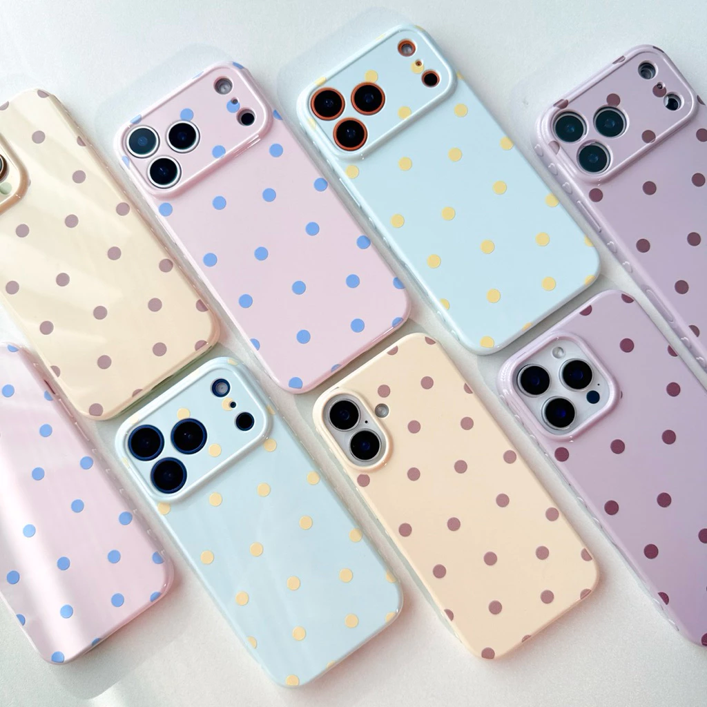 [i17] พร้อมส่ง T1S65 🛼🧁 เคสไอโฟน Polkadot case เคสลายจุด ผิวมันวาว เคสโทรศัพท์ For IPhone 13-16Promax,17Pro,17Promax