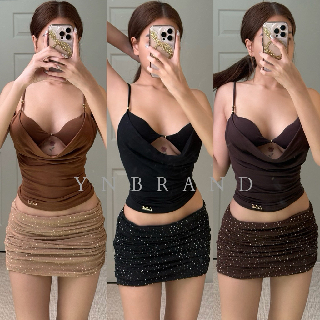 เสื้อสายเดี่ยว+บราในตัวแต่งถ่วงอก LB (เสื้อ อย่างเดี่ยว)