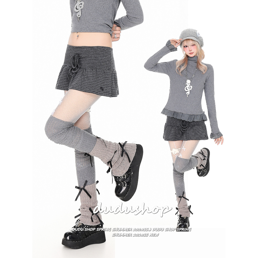 [Color-blocked striped mini skirt]เวอร์ชั่นเกาหลีผู้หญิงสบาย ๆ ร้อยชุดวินเทจลายชนกันกระโปรงสั้น