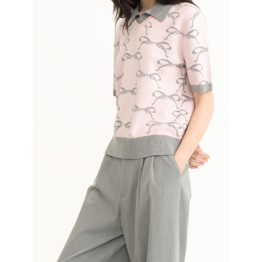 Pania Shortsleeve Double polo sweater in Pink แพนญาเสื้อสเวตเตอร์โปโลแขนสั้นสีชมพ