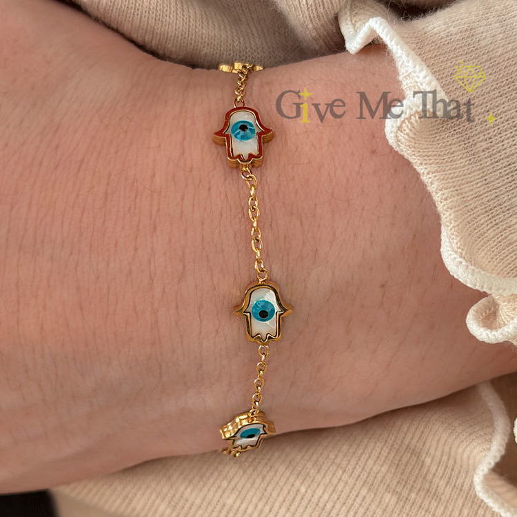 สร้อยข้อมือสแตนเลสแท้ สไตล์มินิมอล จี้ Evil Eyes ป้องกันสิ่งไม่ดี รุ่น Evil Blue eyes bracelet Givemethat