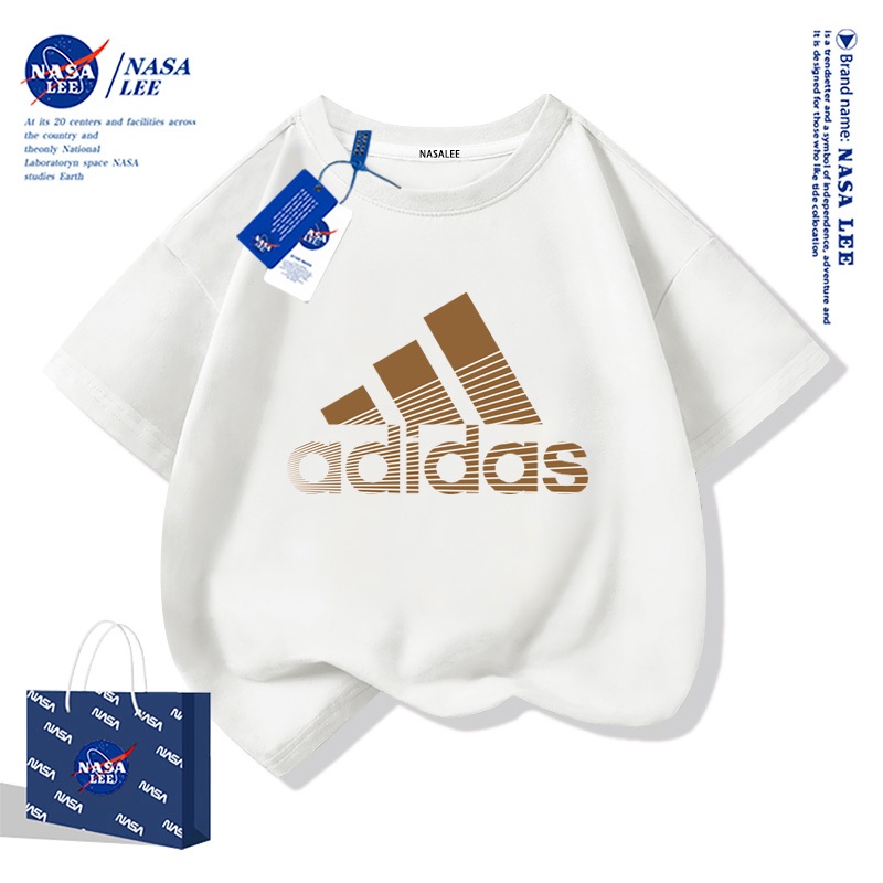 【ส่งวันนี้】เสื้อยืด NASA ผ้าฝ้ายทรงหลวม สำหรับเด็กชาย-หญิง เสื้อเด็กแบรนด์เนมสไตล์เท่