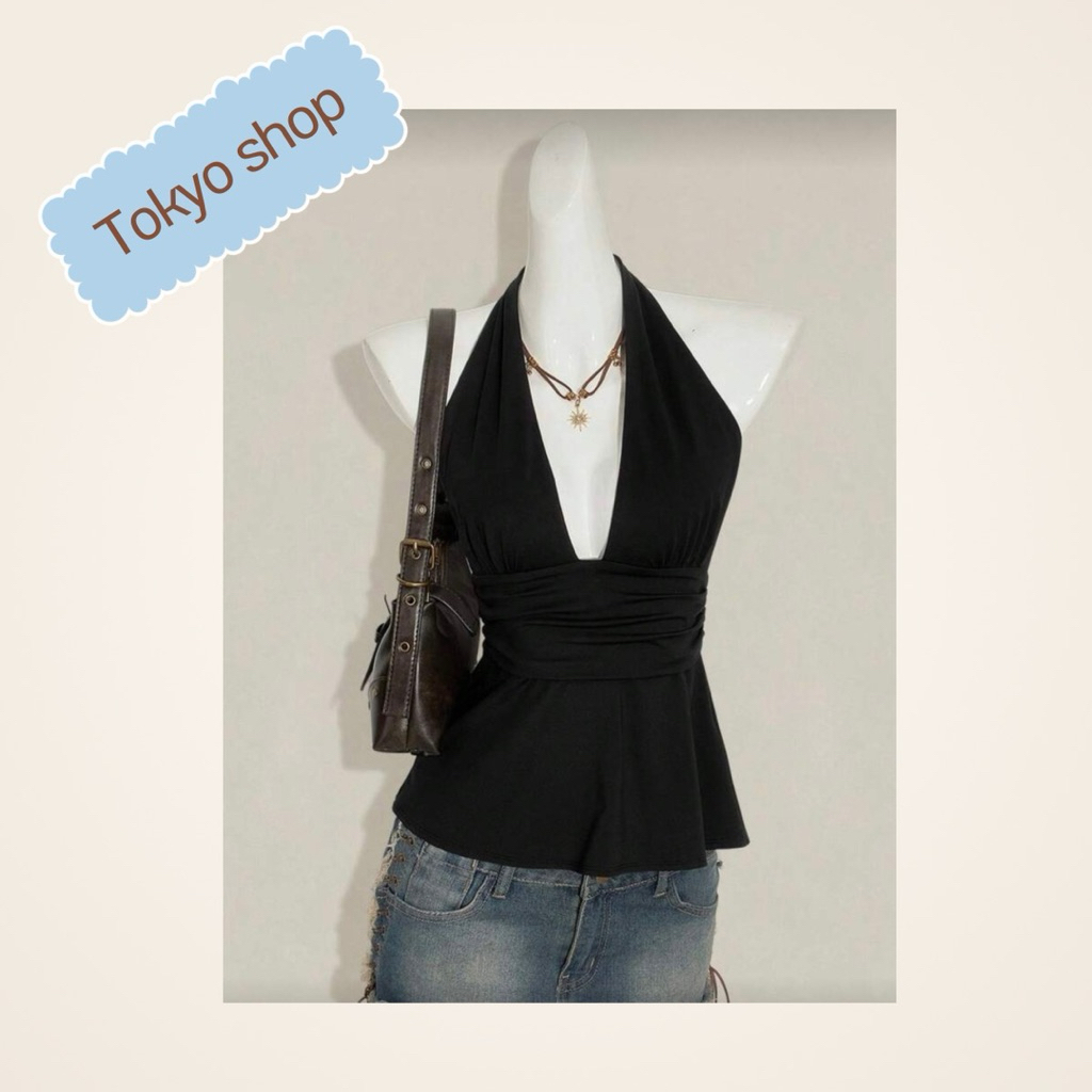 เสื้อกล้ามคอกระเช้าเปิดหลังสีดำสำหรับผู้หญิงฮาโลวีน