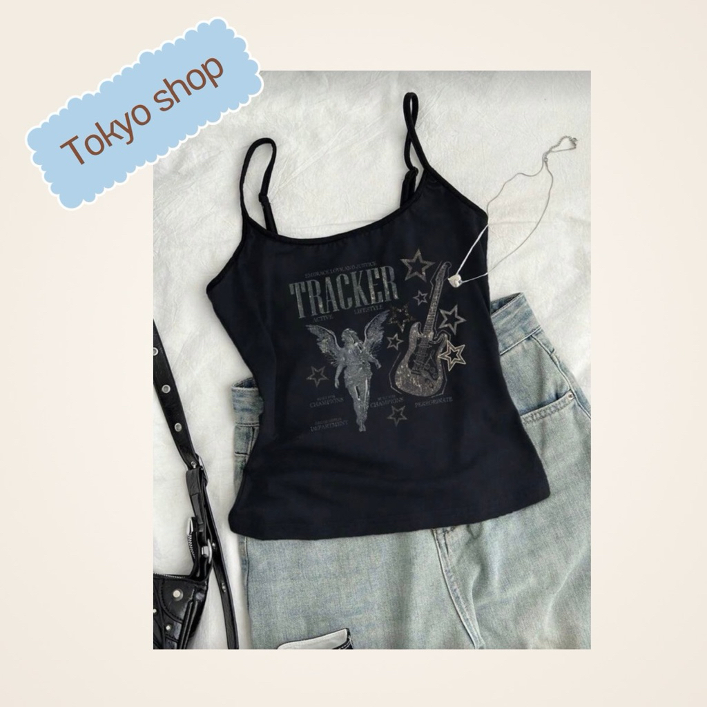 เสื้อกล้าม ลายนางเทวดากีตาร์ เรียบง่าย เหมาะสำหรับสตรี เหมาะสำหรับเทศกาลดนตรีในฤดูร้อน