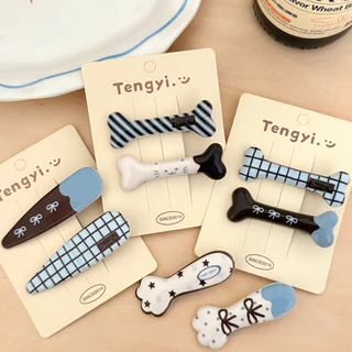 Cute 461 กิ๊บติดผม กิ๊บหนีบผมลายกราฟฟิค โทนฟ้าตาล 2 ชิ้น/แพ็ค