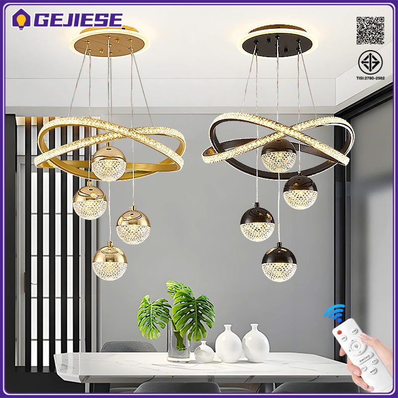 GEJIESE โคมไฟระย้า โคมระย้าคริสตัล รีโมท 3 สี แบบโมเดิร์น LED ห้องอาหาร ไฟแต่งห้อง  ไฟห้องนอน โคมไฟเพดาน โคมไฟแขวน