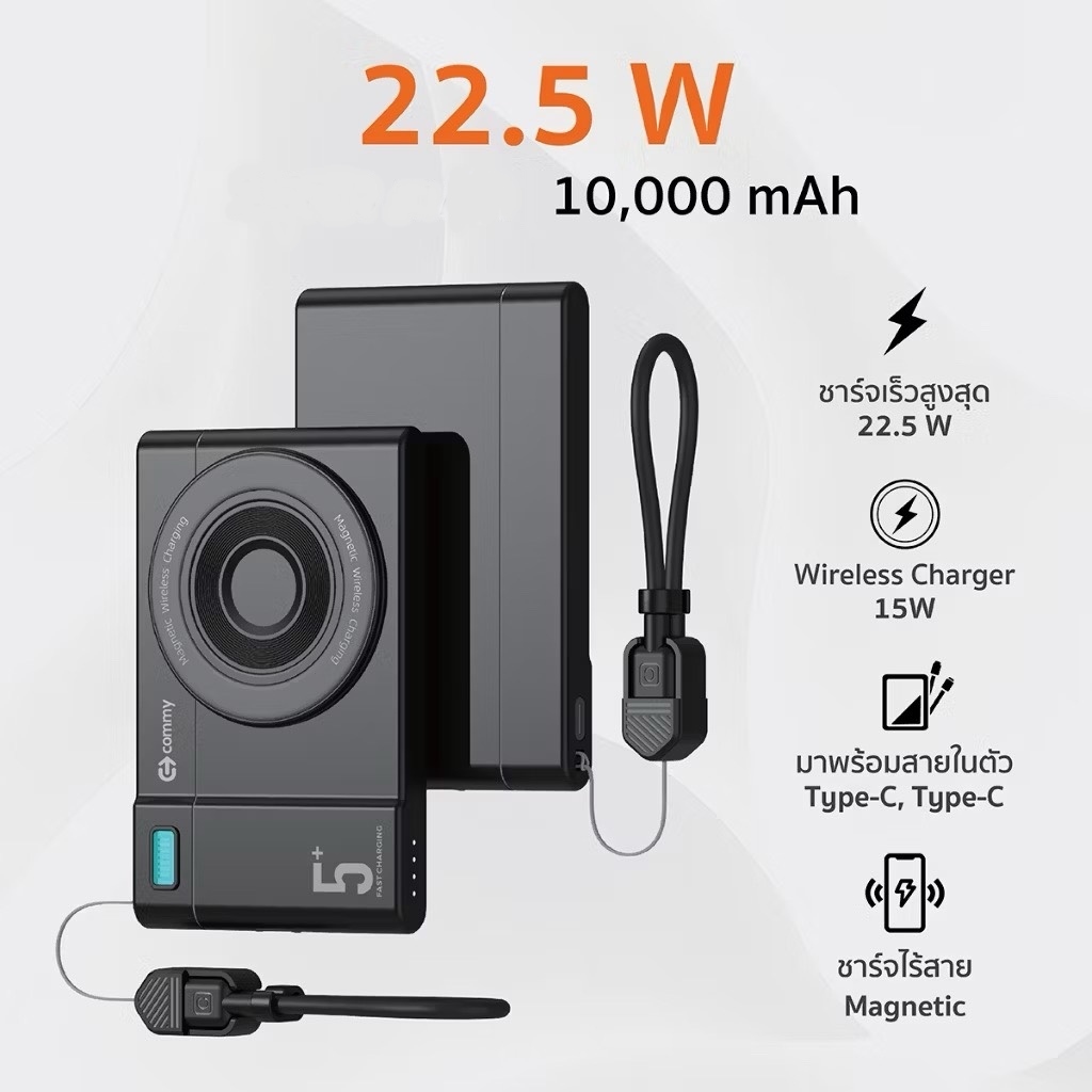 (มี CCC) Commy Powerbank 10,000mAh พาวเวอร์แบงค์ 3in1 แบตสำรอง ชาร์จเร็ว 22.5W มีสายในตัว PB-W004 รูปที่ 6