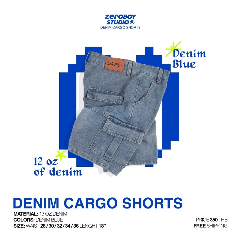 ZEROBOY “ DENIM SHORTS CARGO ” ยีนส์คาร์โก้ขาสั้น