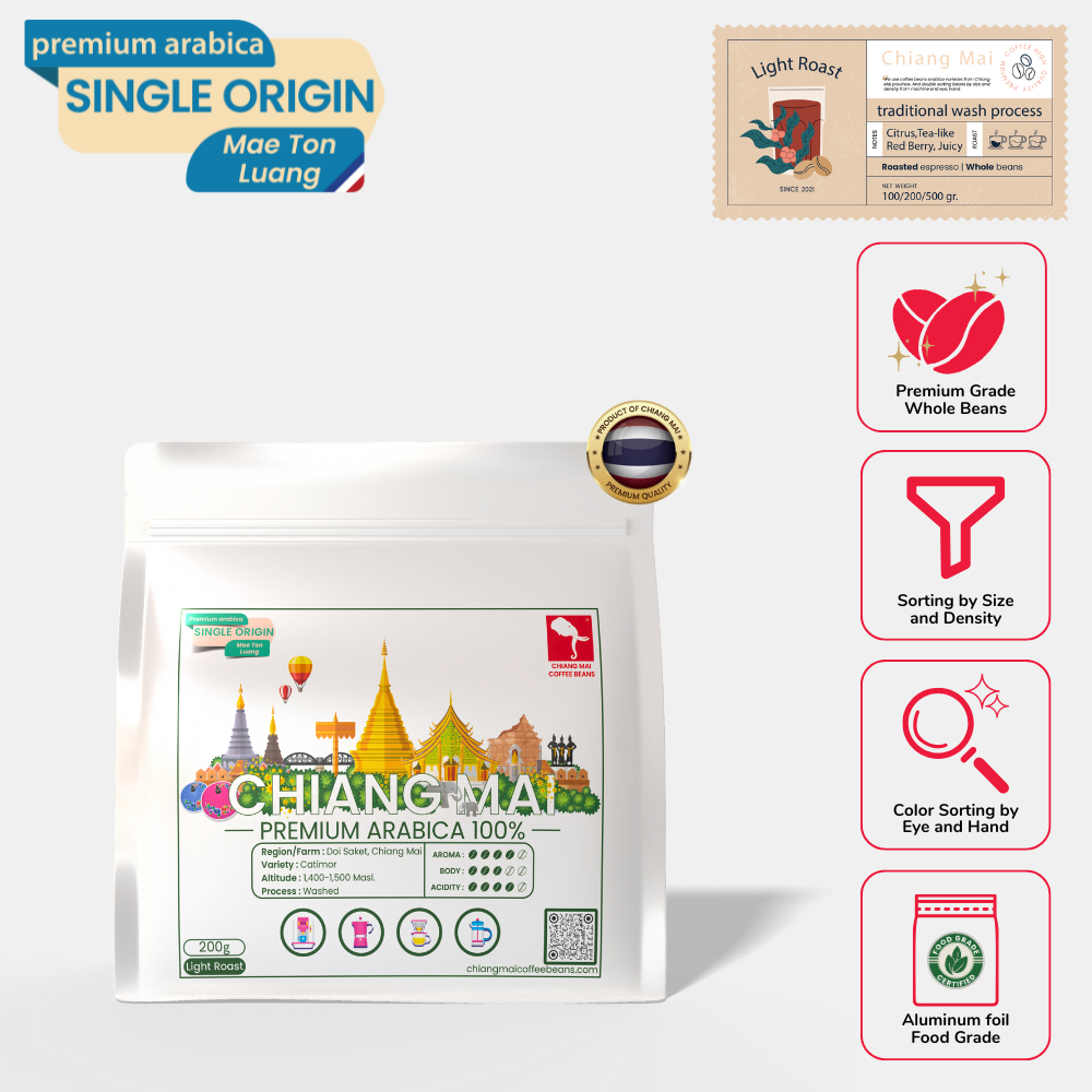 Chiang Mai Coffee Beans : Mae Ton Luang : Light Roast (เชียงใหม่ คอฟฟี่ บีนส์ : แม่ตอนหลวง : คั่วอ่อ