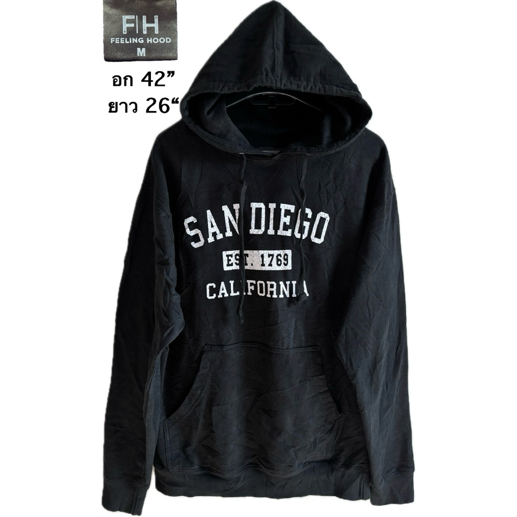 H22 มือสอง มีตำหนิ ป้ายขาด ขายสภาพนี้  เสื้อฮู้ดดี้ลาย SAN DIEGO EST. 1769 CALIFORNIA ไซส์ M ของแบรน