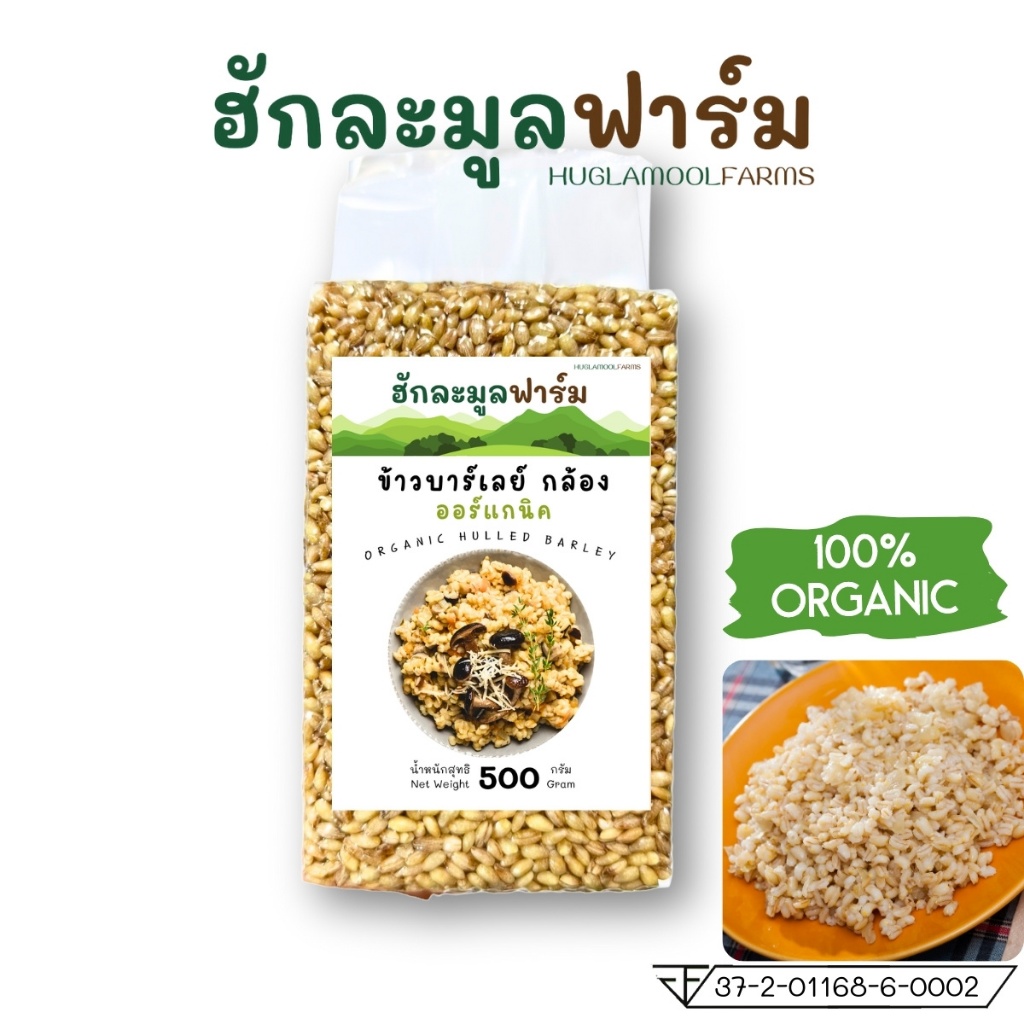 ข้าวบาร์เลย์ ออร์แกนิค 500กรัม ไม่ขัดสี ตราฮักละมูลฟาร์ม Organic Barley Grain บาเลย์ huglamoolfarm