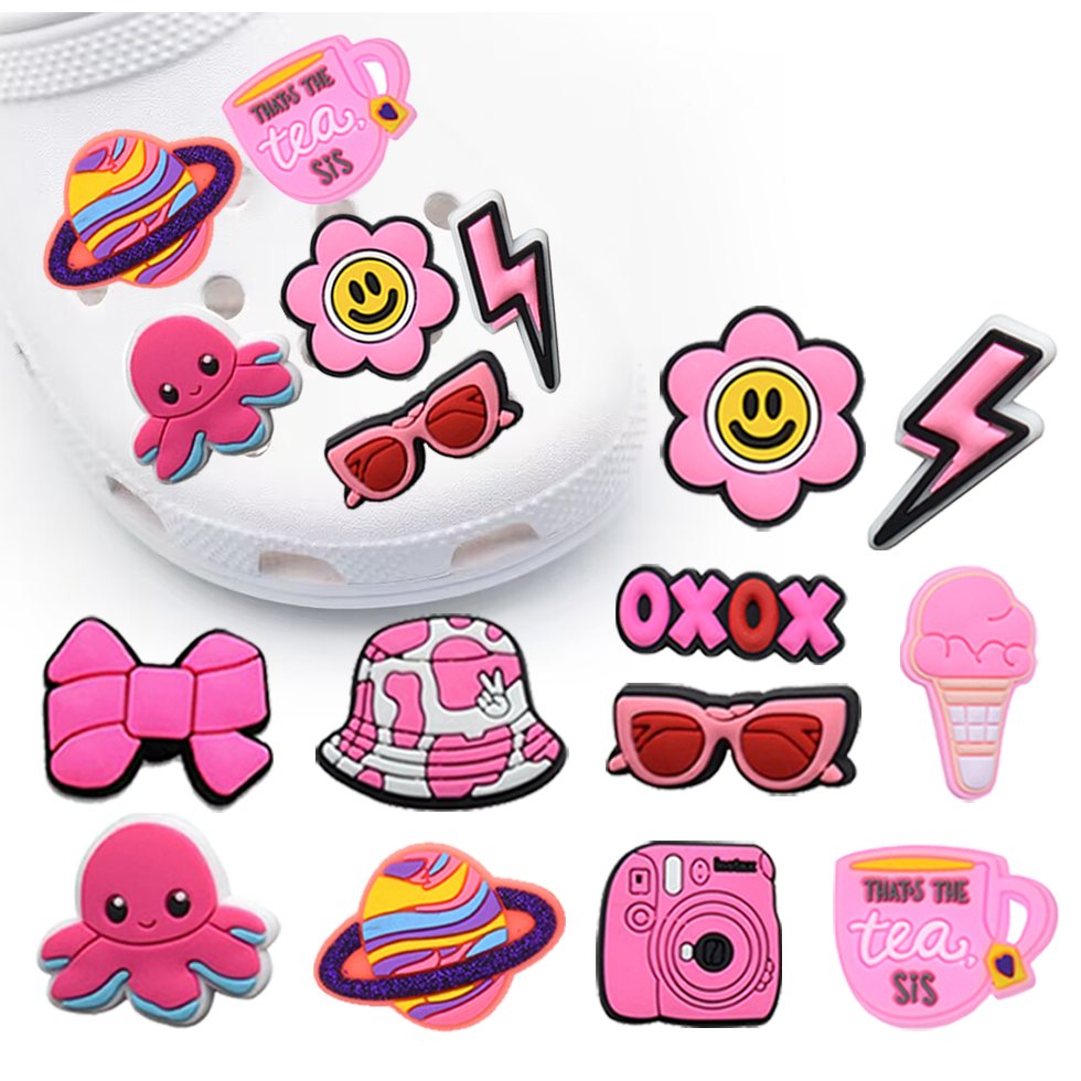hot 1 pcs ลายสีชมพูน่ารักและสดชื่น shoe Charms DIY ถอดแยกได้ sandal Pin สติกเกอร์ติดรองเท้า ของขวัญวันเกิดสำหรับเด็ก