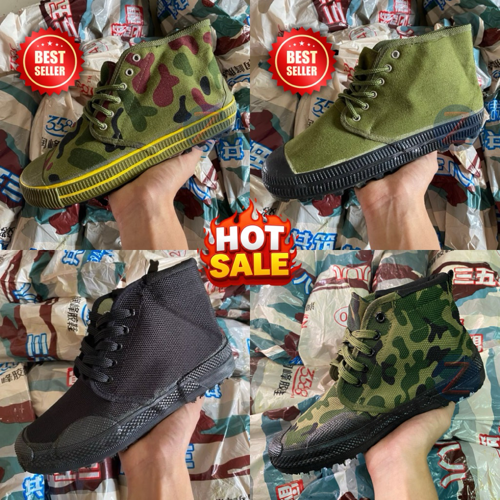 รองเท้าเดินป่า ข้อสูง ผ้าใบทหาร ลายทหาร สีเขียว สีดำ เบอร์ 39-45 รองเท้า outdoor กันลื่น ทนทาน