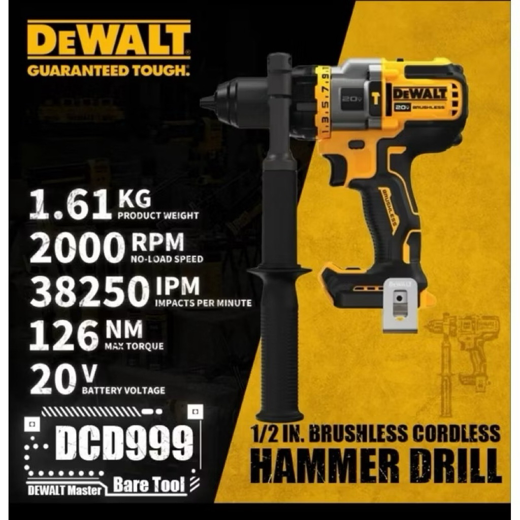 DEWALT สว่านกระแทกไร้สาย 20V DCD999N BL (ตัวเปล่า) รับประกันศูนย์ 3 ปี / DCD999N-0 (ตัวเปล่า-ไม่มีกล