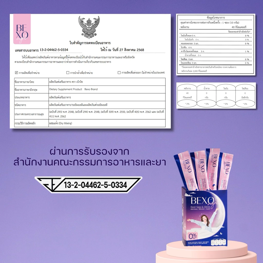 Bexo Night วิตามินชงดื่ม 3in1 บำรุงการนอน สายตา ผิวพรรณ น้ำตาล 0% thumbnail 4