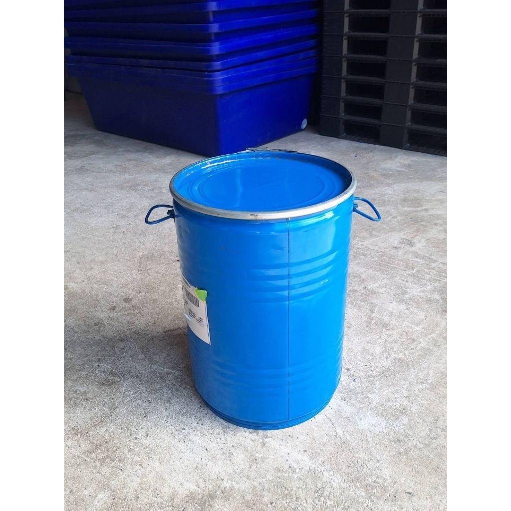ถังเหล็กฝาเปิดปิดได้50ลิตร สีฟ้า มีหูหิ้ว กว้าง38ซม.สูง54ซม.ถังหนัก5กก.