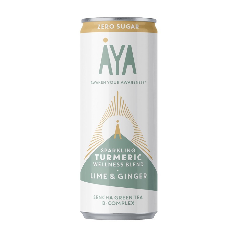AYA 0 Sugar Sprkling Tumeric Ginger and Lime Flavor 250 ml. 12 can อายะ เครื่องดื่มกลิ่นขมิ้นชันขิงและมะนาวไม่มีน้ำตาล
